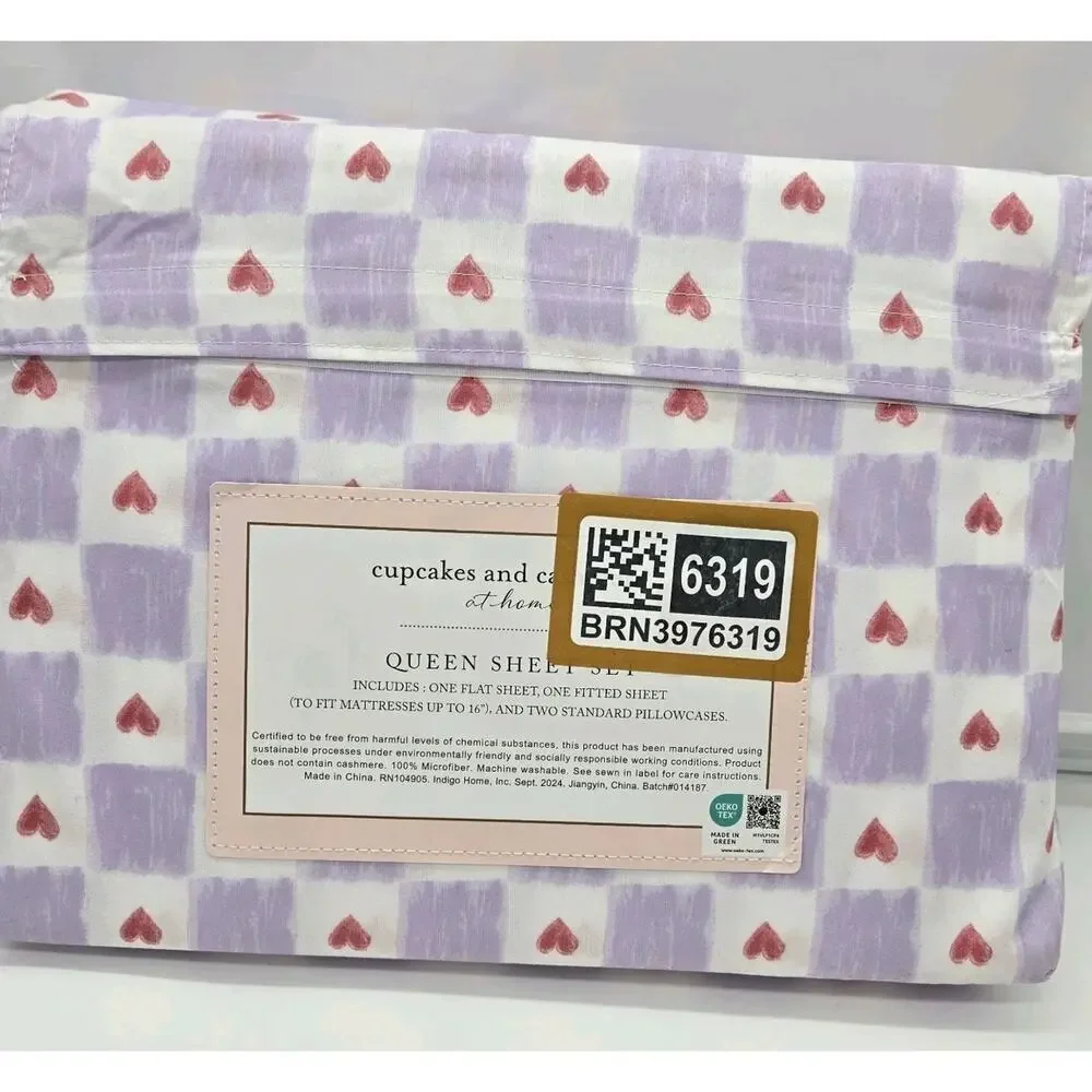 Cupcakes & Cashmere QUEEN Hearts Sheet 4pc Set NEW Purple Pink MICROFIBER Love
